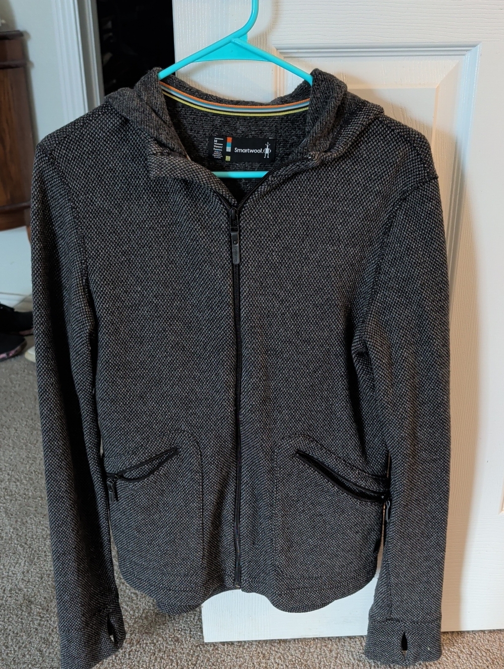 Smartwool Woman's Charcoal Zip-Up Hooded Sweater Jacket